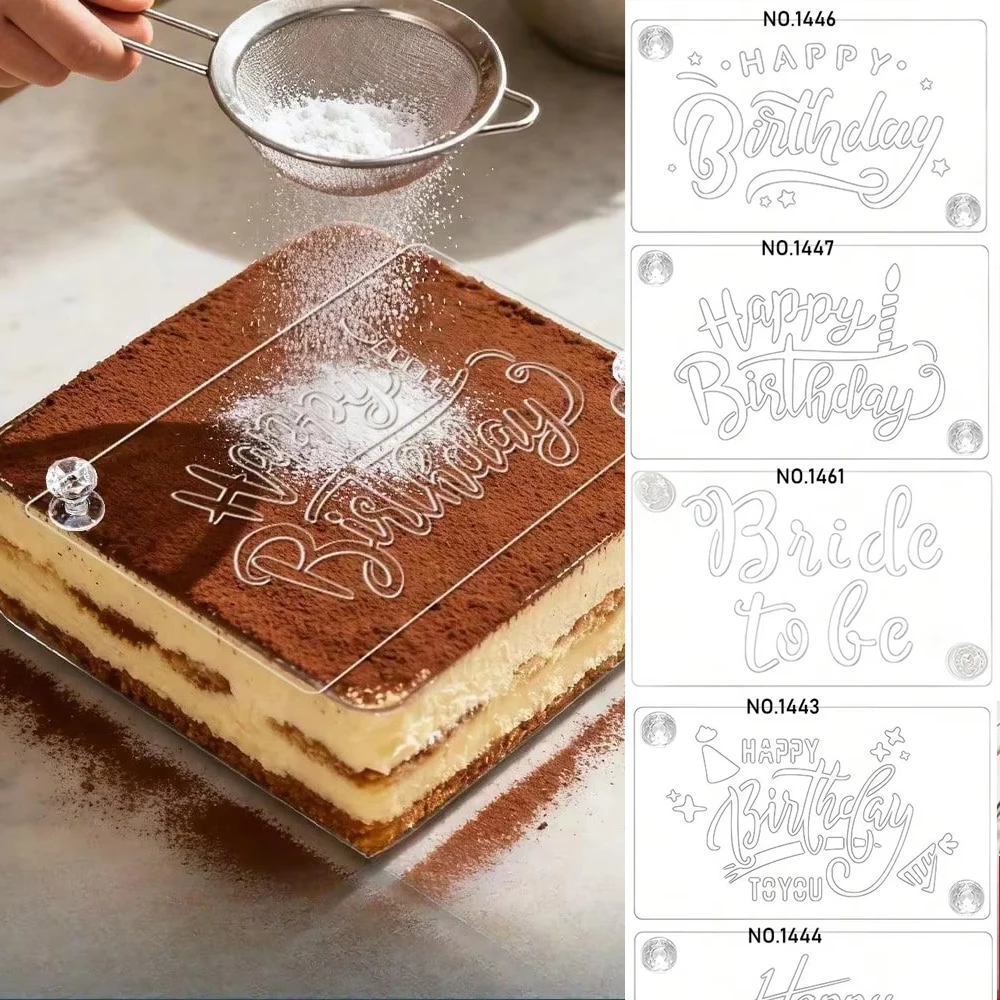 Acryl-Kuchenschablonen-Set, Geburtstag Eid Hochzeit Arabisch Englisch Hohlschablonen, Tiramisu Dekorations-Backwerkzeug