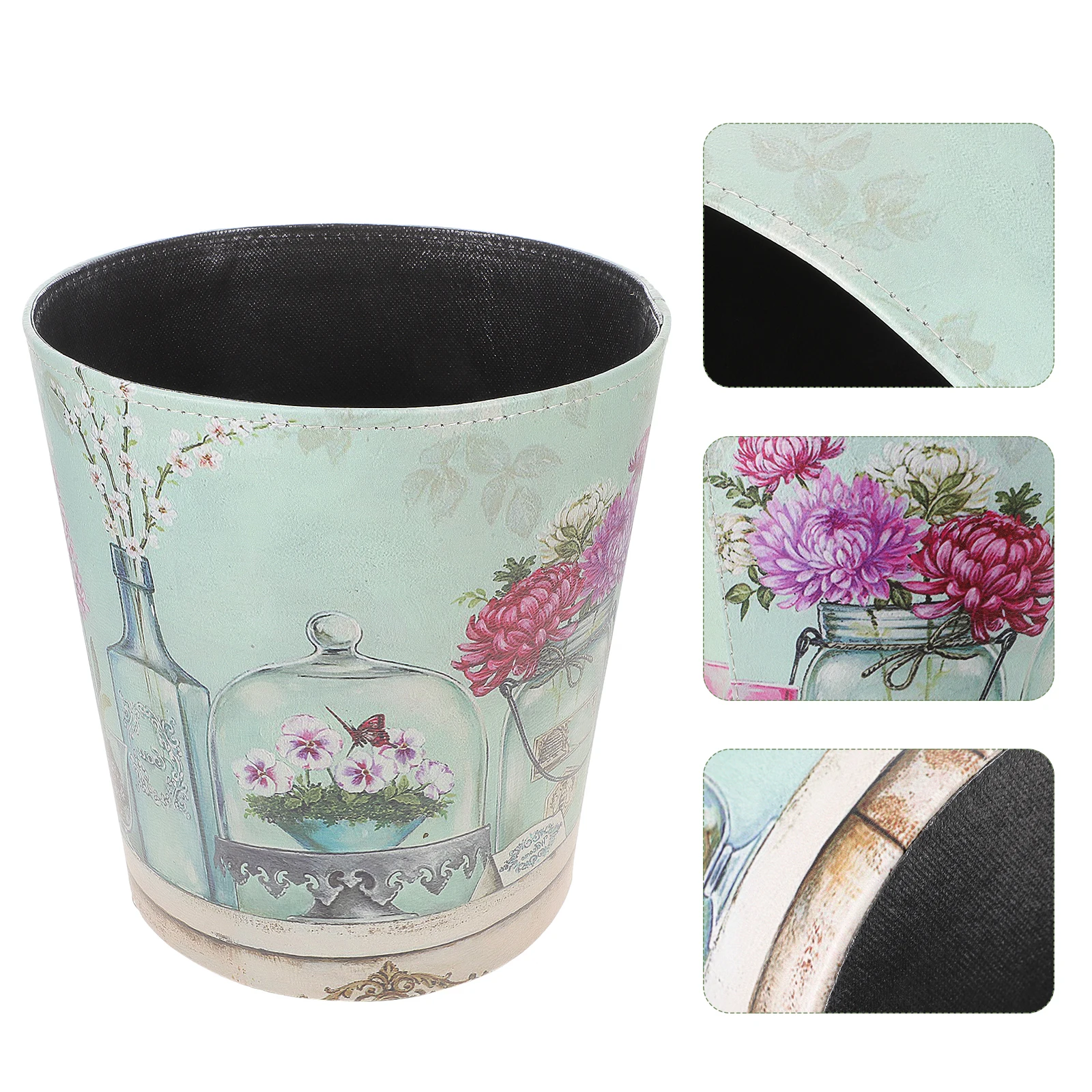 

Trash Can 10L Garbage Bin Home Office PU Vintage Waste Container Waterproof Storage Bucket Retro Style