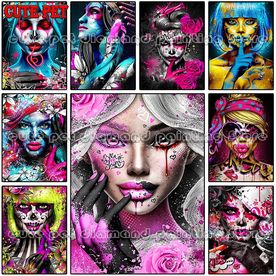 5D DIY Diamond Painting Colorful Portrait Cross Stitch Mosaic Diamond Embroidery colorful sugar bone girl Rhinestone Kit Art