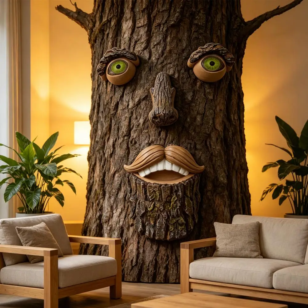 Tree Face Ornament Facial Features Outdoor Statues Resin Weather Resistant Garden Decoration for Yard Tree Stump