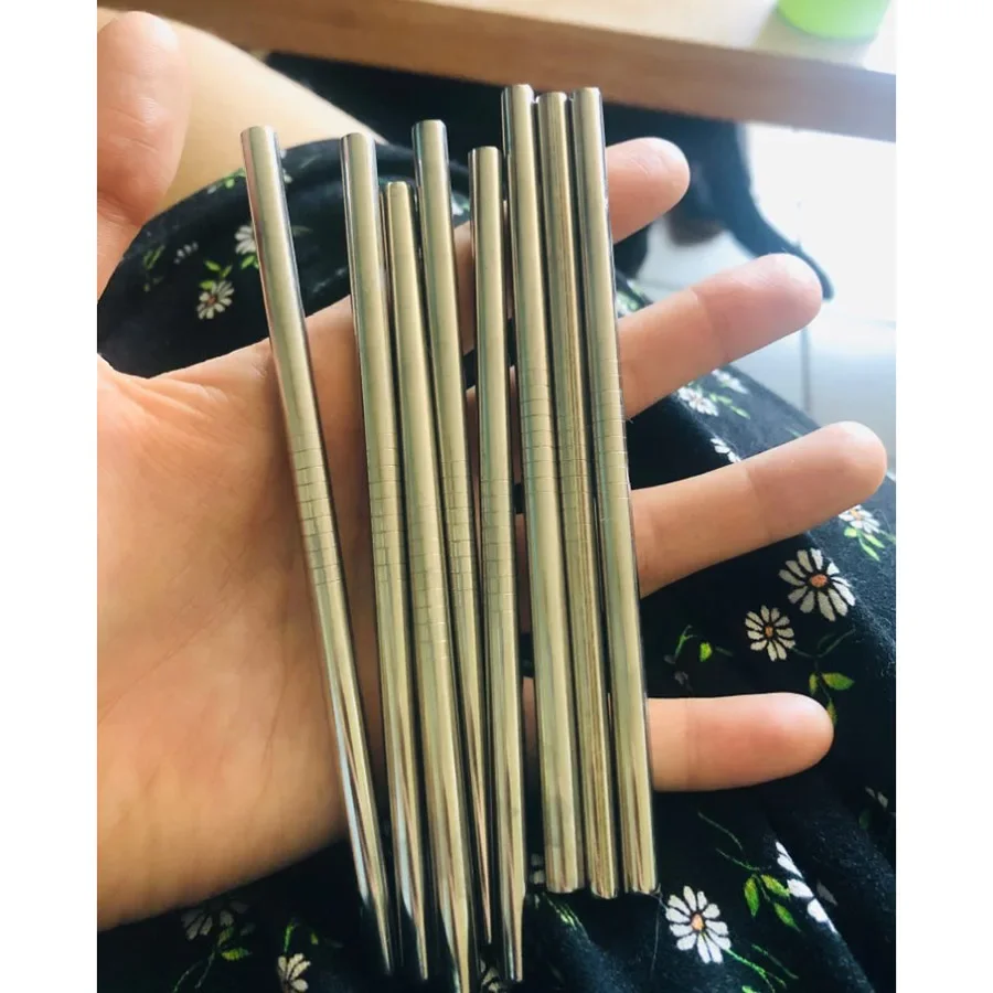 UPORS 4pcs 130*6mm Kids Metal Straw Set Drinking Straw 304 Stainless Steel Reusable Straw with Brush For kids