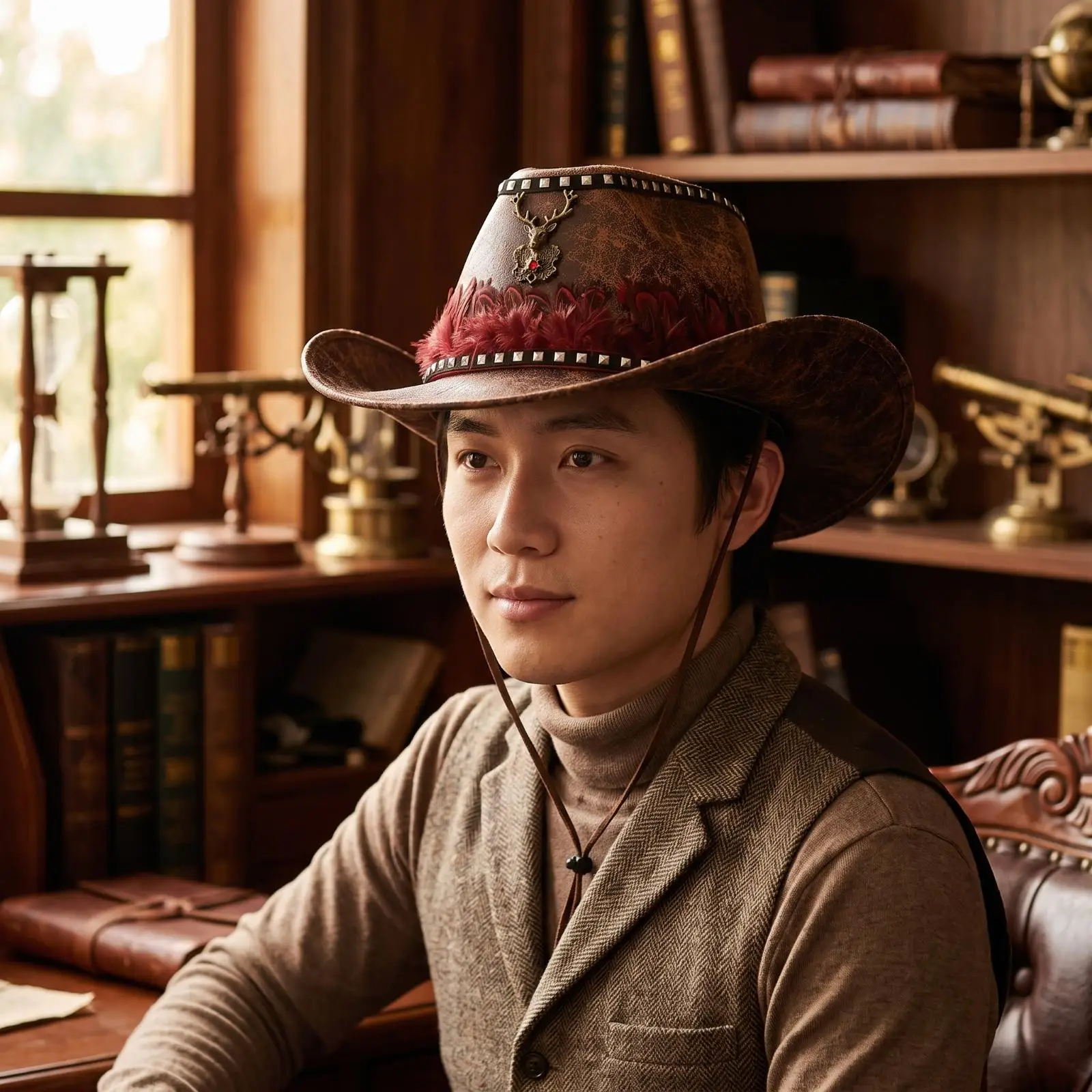 Cowboy Hat with Deer Head Wide Brim Steampunk Hat Western for Entertainers
