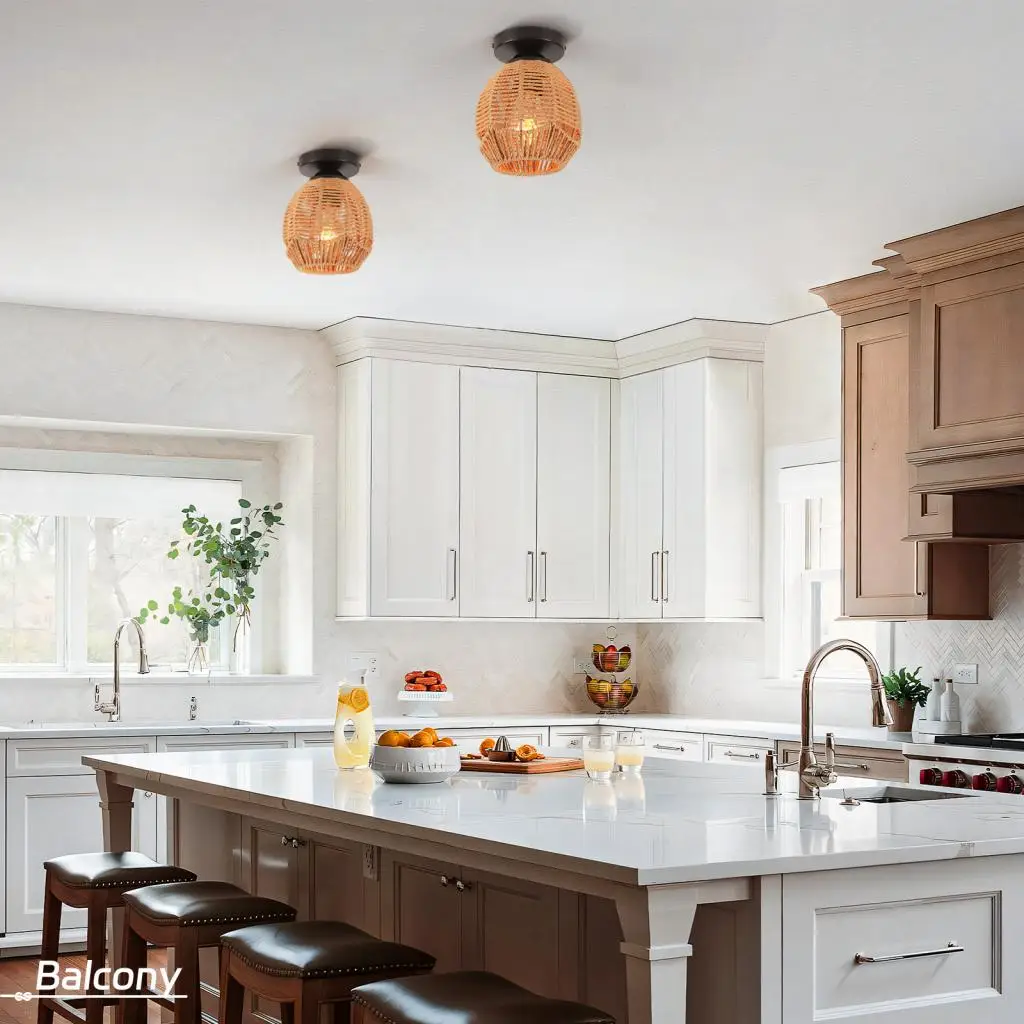 Modern Hemp Rope Woven Ceiling Light Rattan Boho Flush Mount Ceiling Lamp Shade for Bedroom Living Room Dining Room Lighting LED