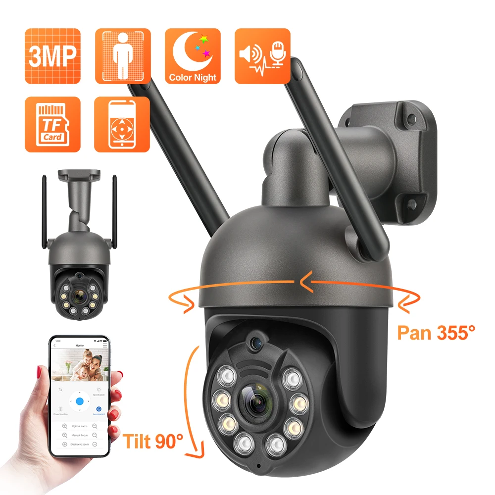 Techage 3MP WiFi IP Camera Outdoor Waterproof Camera Surveillance Security Camera Human Detection Work With Wireless Processor