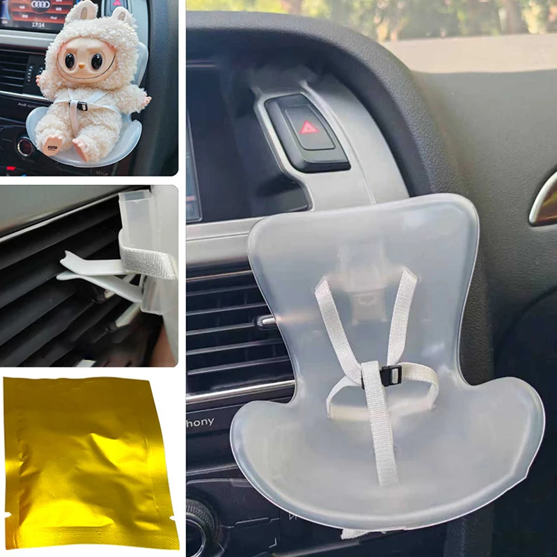 Labubu Car Safety Chair Doll Toy Accessories Car Air Conditioner Air Outlet Aromatherapy Clip Car Safety Seat Ornament Chair