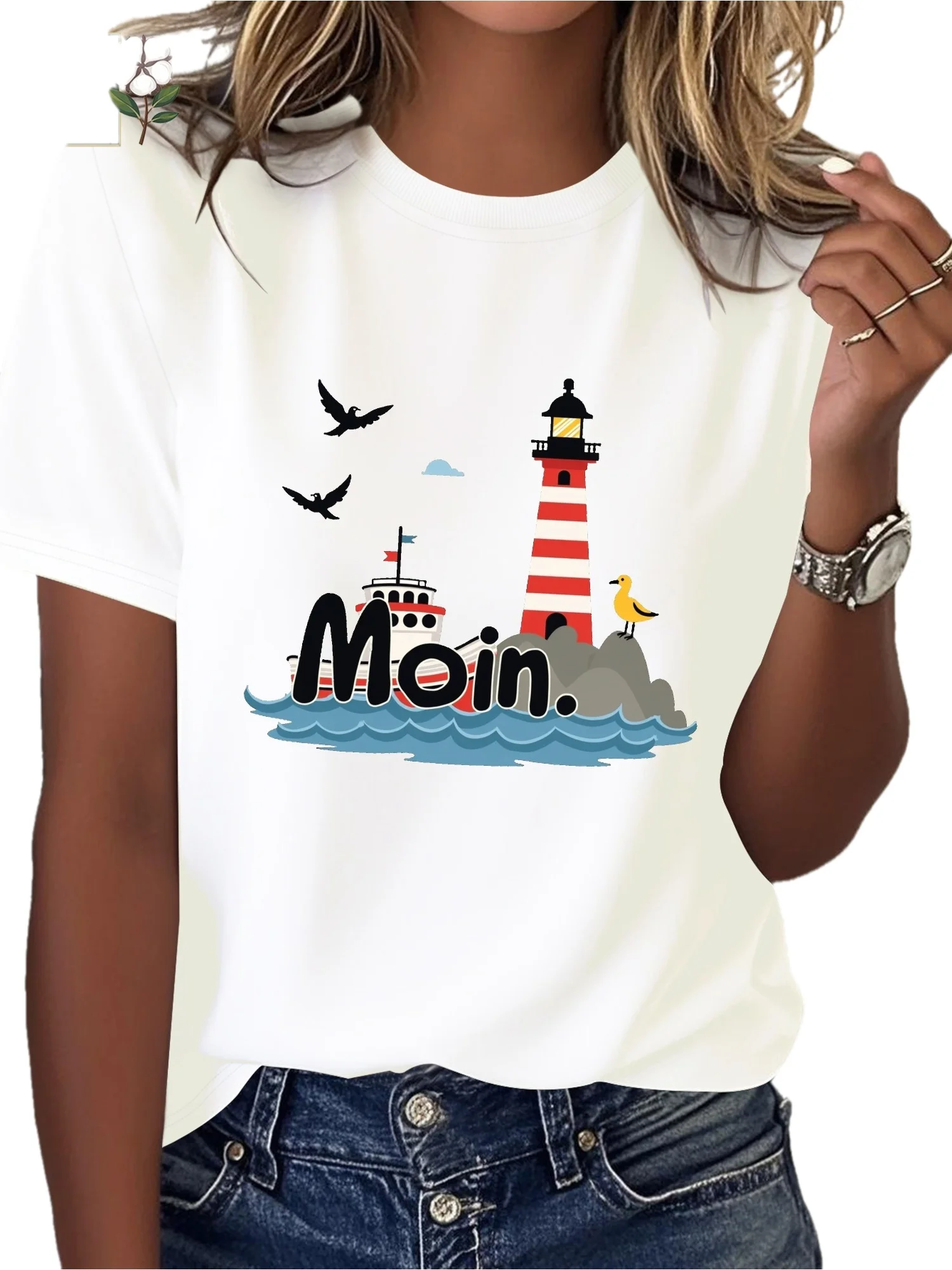 ملابس نسائية ألمانية منارة موين البحرية كاجوال برقبة دائرية وأكمام قصيرة هاراجوكو ملابس جمالية غير رسمية #1