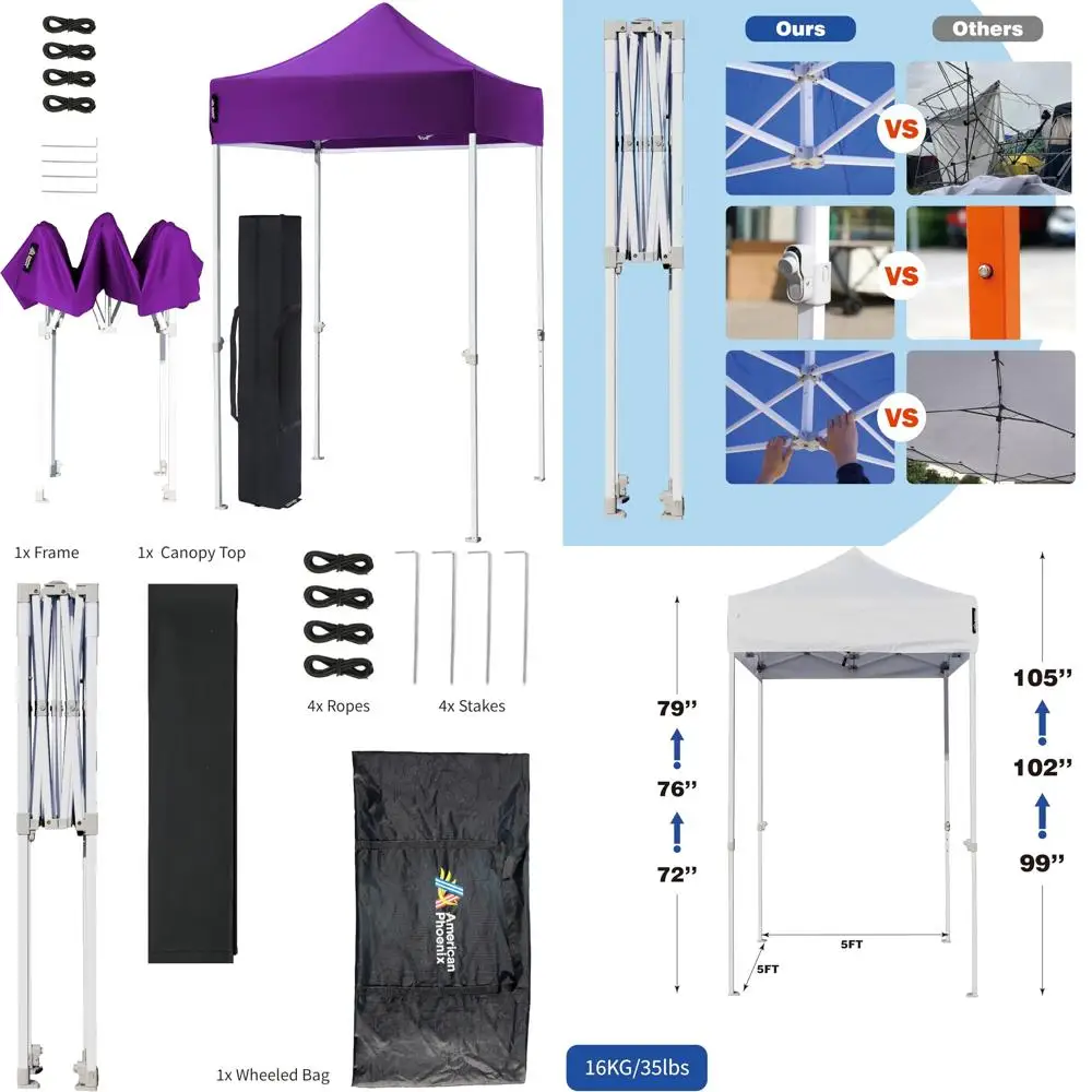 

Portable Outdoor Instant Sun Shade Pop Up Canopy Tent 5x5 Commercial Use Purple Frame
