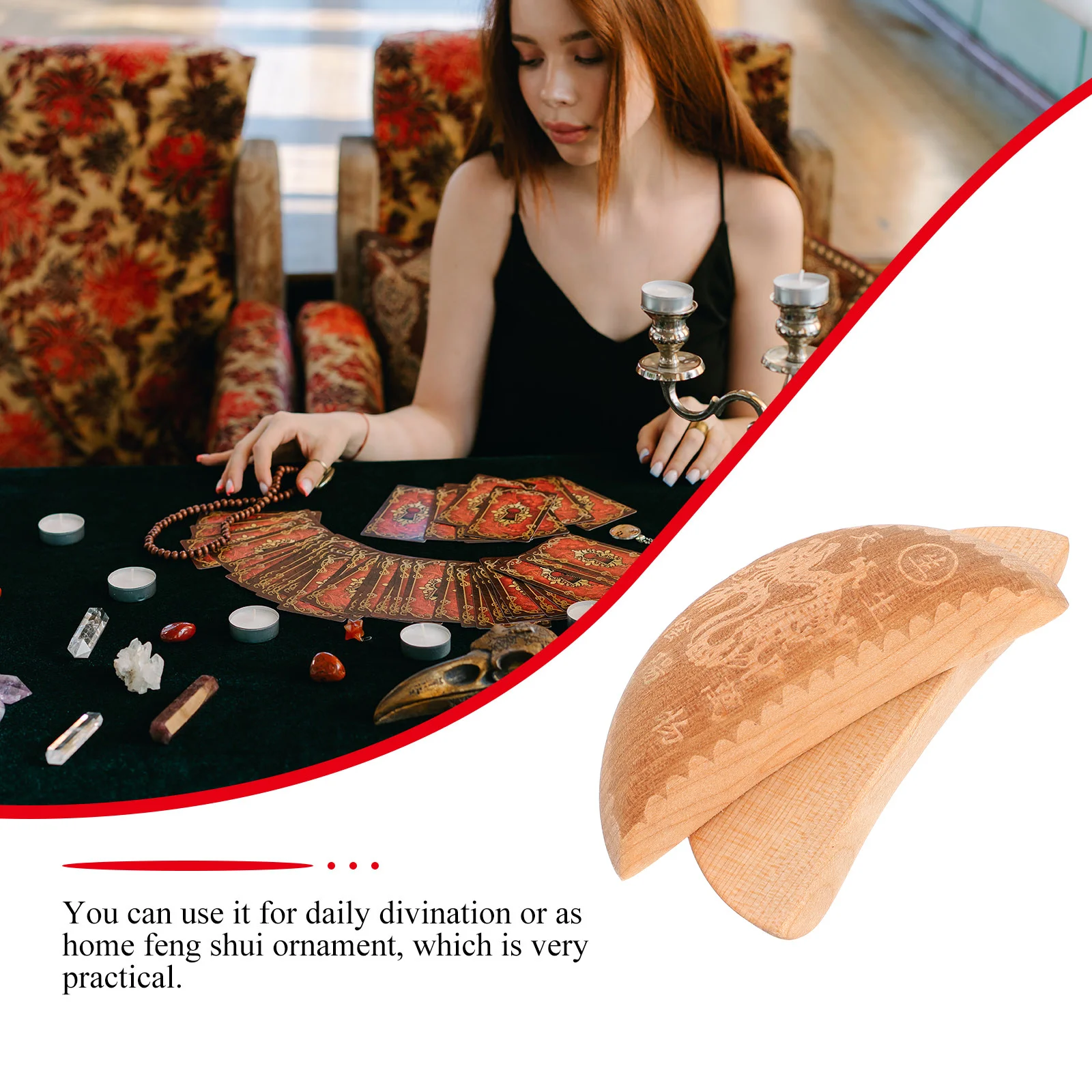 1 زوج أكواب العرافة الصينية التنين التقليدي منحوتة خشبية أدوات قراءة الحظ معبد المنزل مذبح الروحي ديكور الرجعية #2