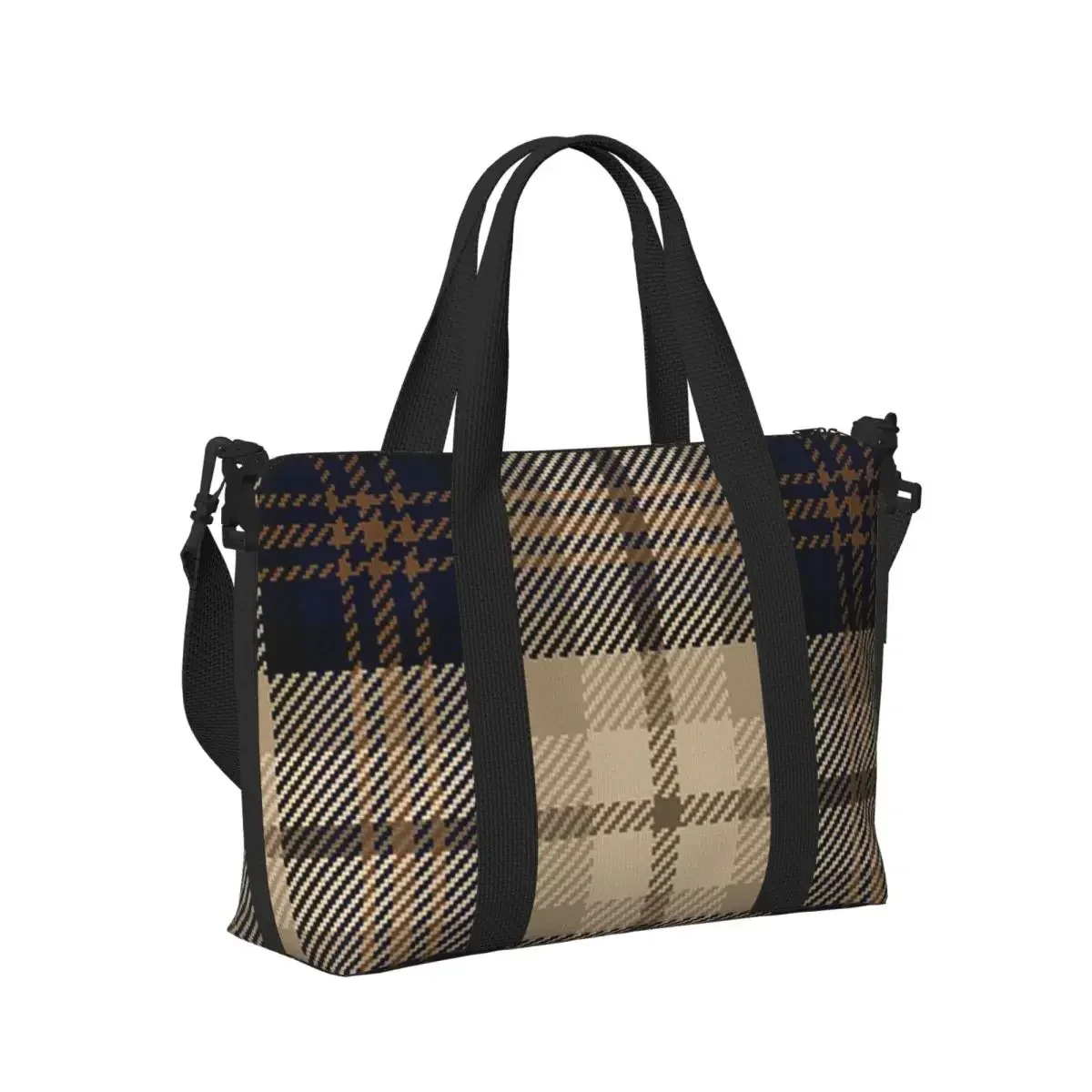 Popular Tartan Plaid Geometric Gingham Beach Travel Bag Large Capacity Tote Bags for Gym Yoga Women Shopping Duffle Shoulder Bag
