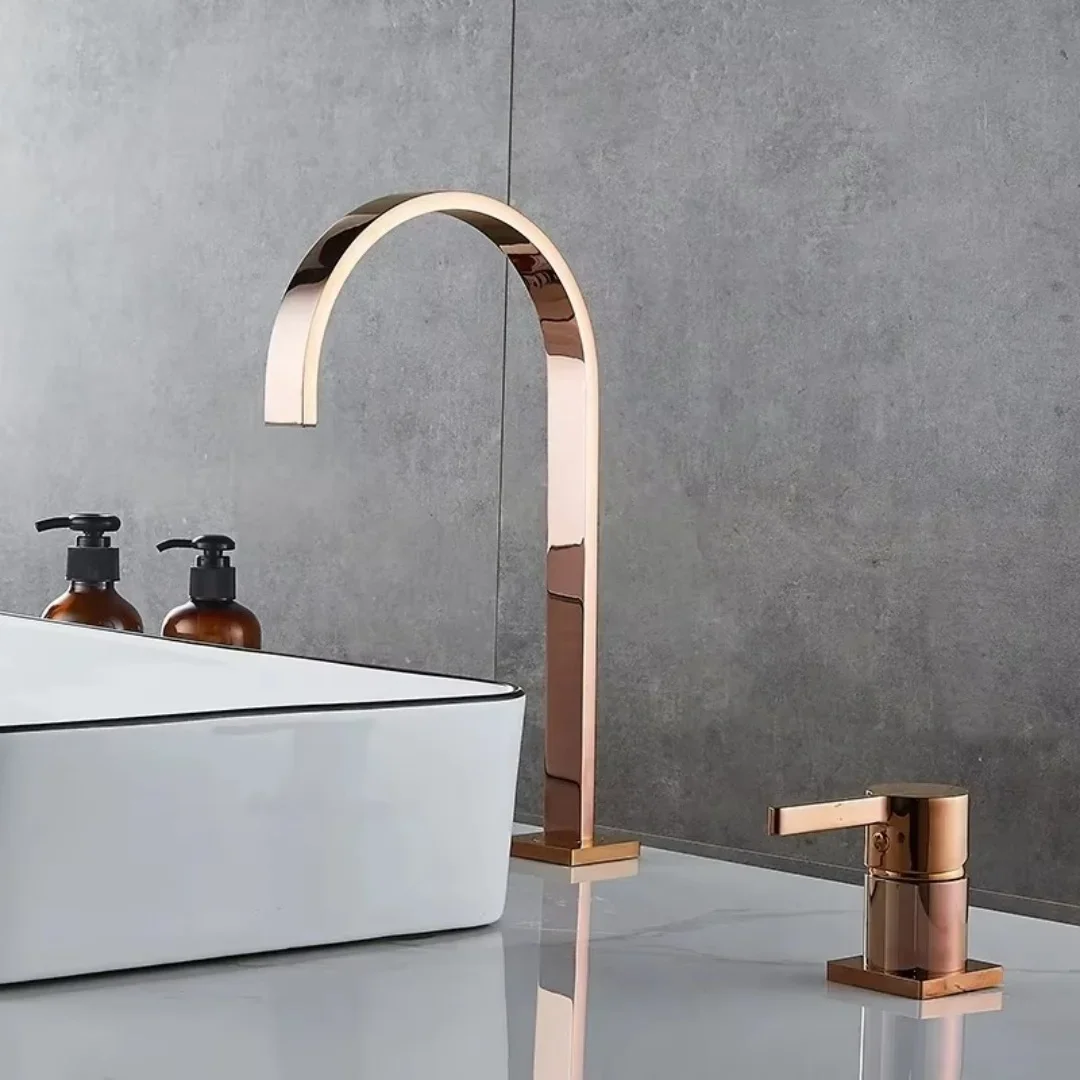 Brass Rose Gold Bathroom Two-Hole Widepread Basin Brushed Gold Widepread Rotating Sink Faucet Grey Water Faucet