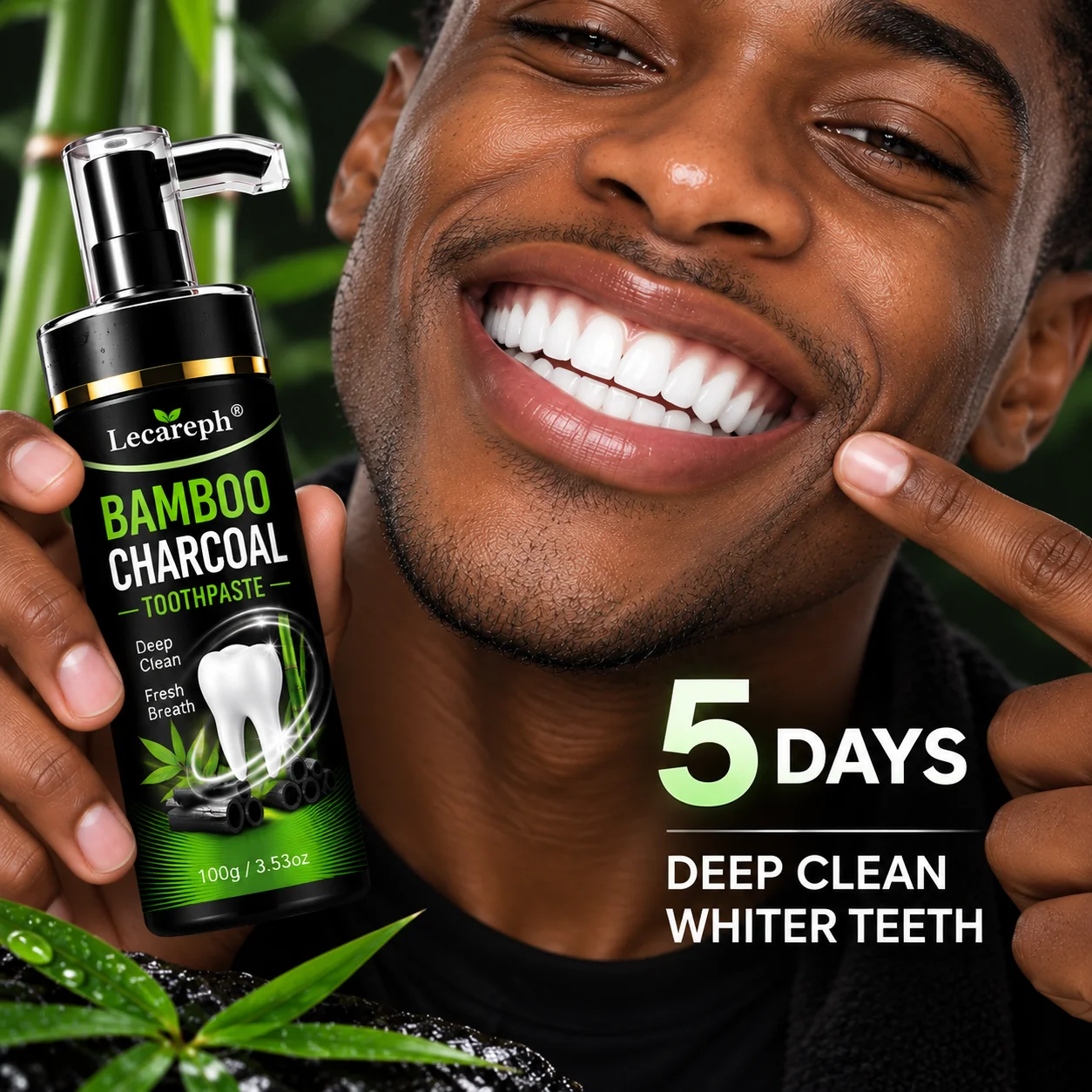 5 Days Bamboo Charcoal Toothpaste 9.9% Hydroxyapatite Nicotinamide Whitens Teeth Deep Removal Herbal Gentle Men's Toothpaste