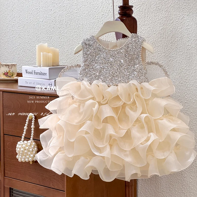 2025 Summer Girl Princess Dresses Birthday Party Sequin High End Dress For Baby Girls New Year's Eve Ceremony Ball Kids Dresses