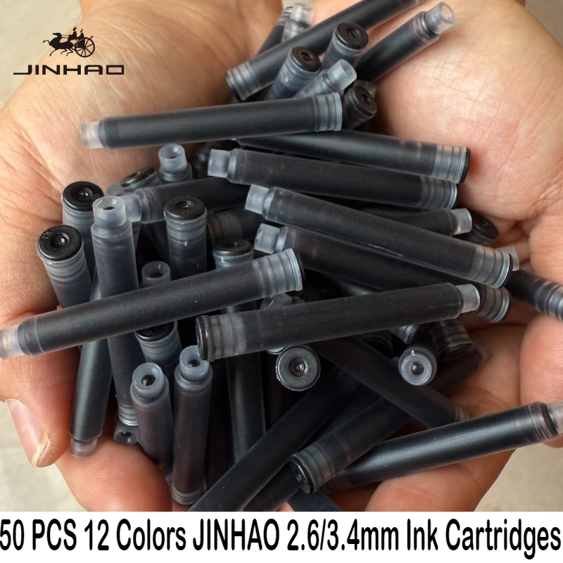 JINHAO 50/12 PCS 12 Colors 2.6mm/3.4mm Fountain Pen Ink Cartridges For Majohn Hongdian Ink School Office Supplies Stationery
