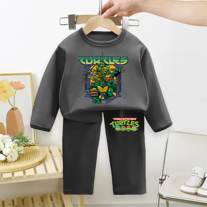Teenage Mutant Ninja Turtles Children Pyjamas Boy Sleepwear Kid Long Sleeved Long Pants Set Baby Shirt Top Clothes Home Wear New view 2