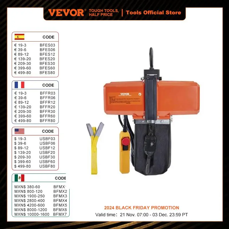 VEVOR 1100 lbs Electric Chain Hoist 9.2 ft/min Single Phase Overhead Crane with G100 Chain Wired Control for Garage Lifting