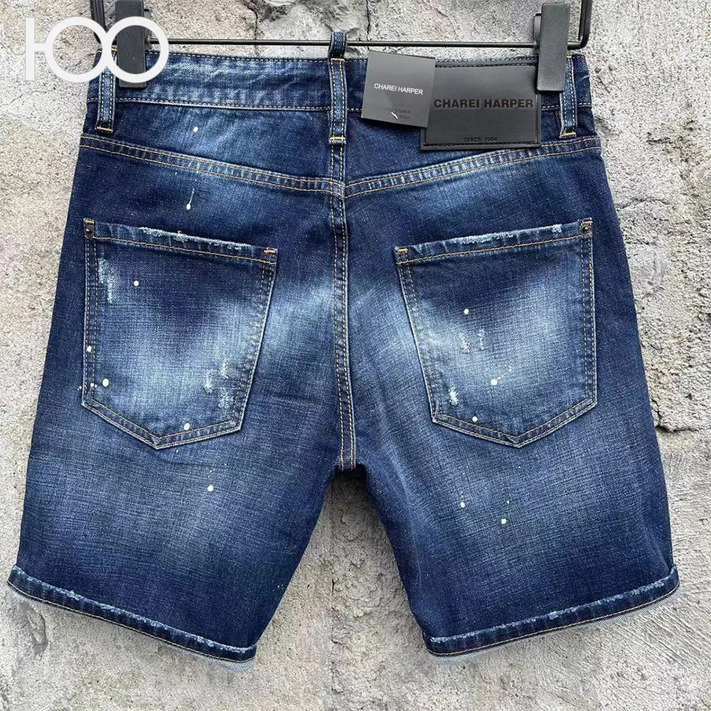 D327 Chareiharper 100 جينز رجالي بقصة ضيقة شورت جينز أسود للرجال مقاس كبير 5 سروال خمسة أرباع سروال متوسط سروال حصان جينز