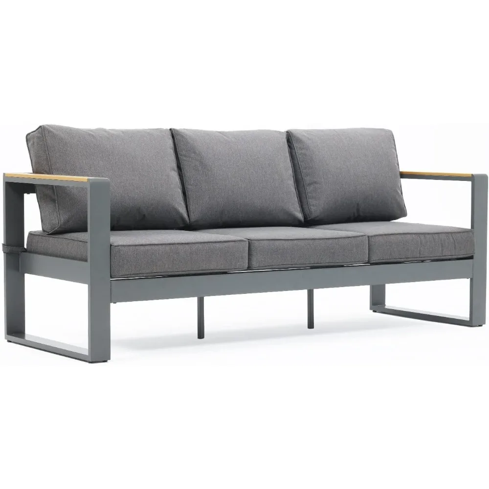 

3-Seat Outdoor Patio Sofa - Aluminum All-Weather Resistant Deep Seat Conversation Set with Thick Cushions for Deck, Backyard, o