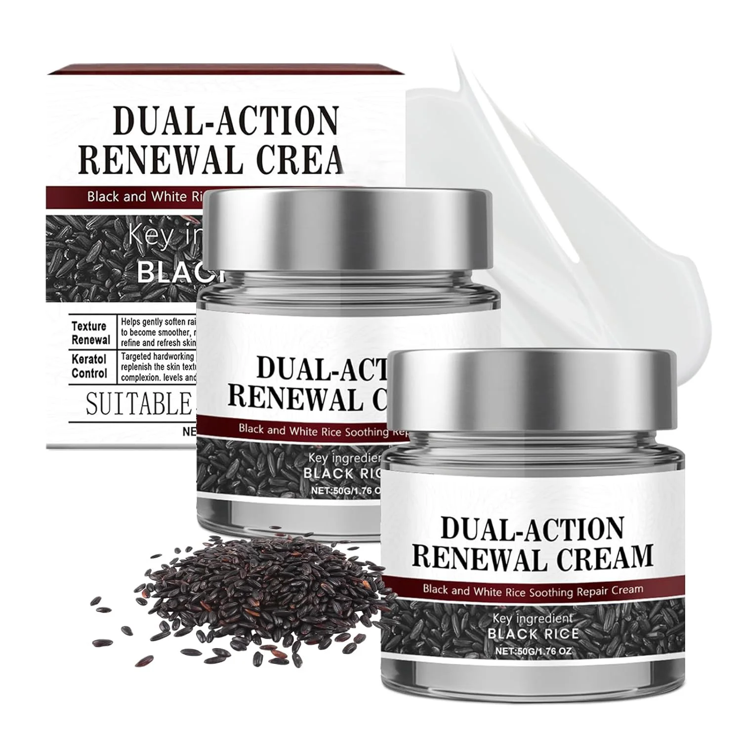 Keratin Erase Dual-Action Black Rice Cream Soothing Repair Cream for Face & Body Improves Skin Barrier Anti-Aging & Hydrating