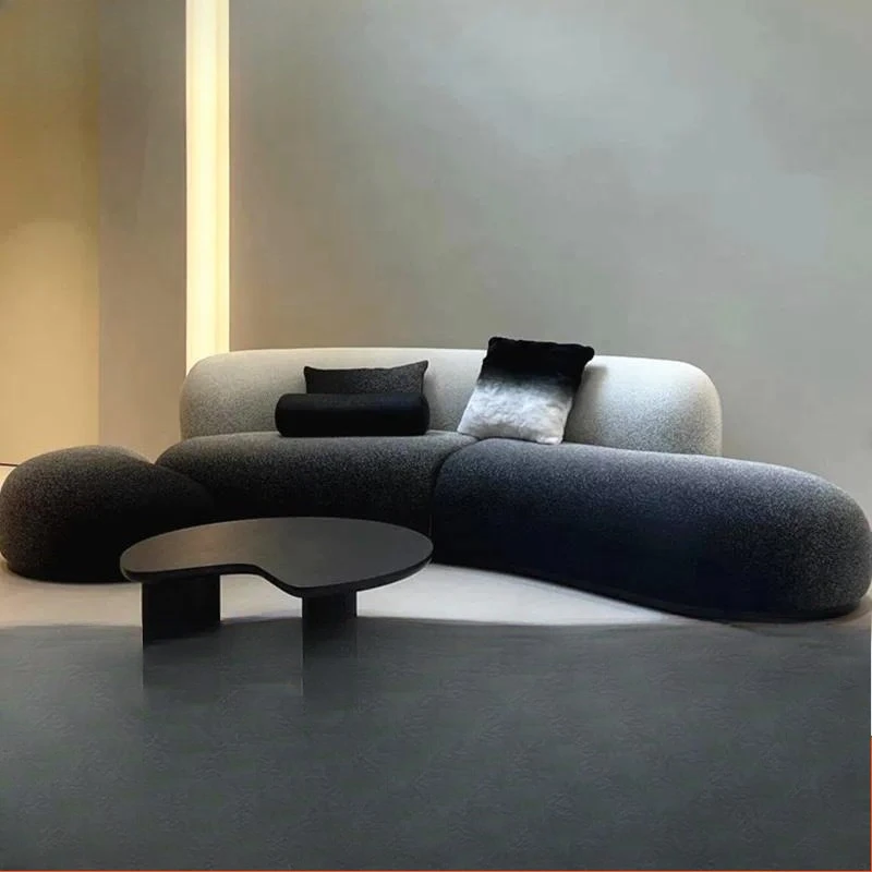 Italian Fabric Designer Special Shaped Straight Row Sofa Pebble Black White Gradient Starry Sky Pattern for Mall Reception