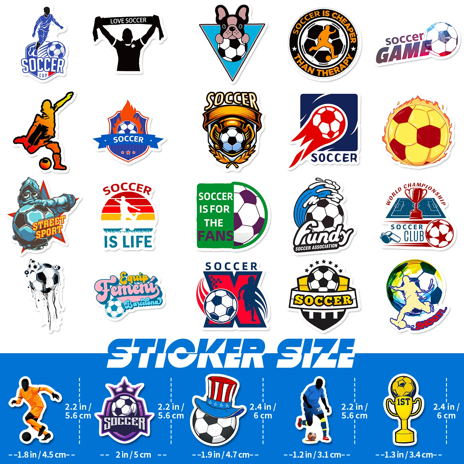 10/25/50pcs Soccer Football Sports Graffiti Stickers for DIY Skateboard Car Helmet Suitcase Notebook Water Bottle Phone Laptop