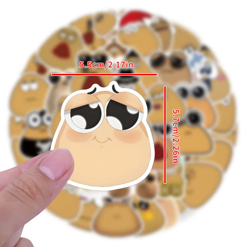55PCS Game My Pet Alien Pou Sticker Cartoon Cute Fun Doodle Waterproof Decal Children's Toys for Wardrobe Bike Desk Guitar