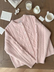 Sweet Knitted Cardigans Women Autumn Winter Pink Warm Sweaters for Girls Kawaii Clothes