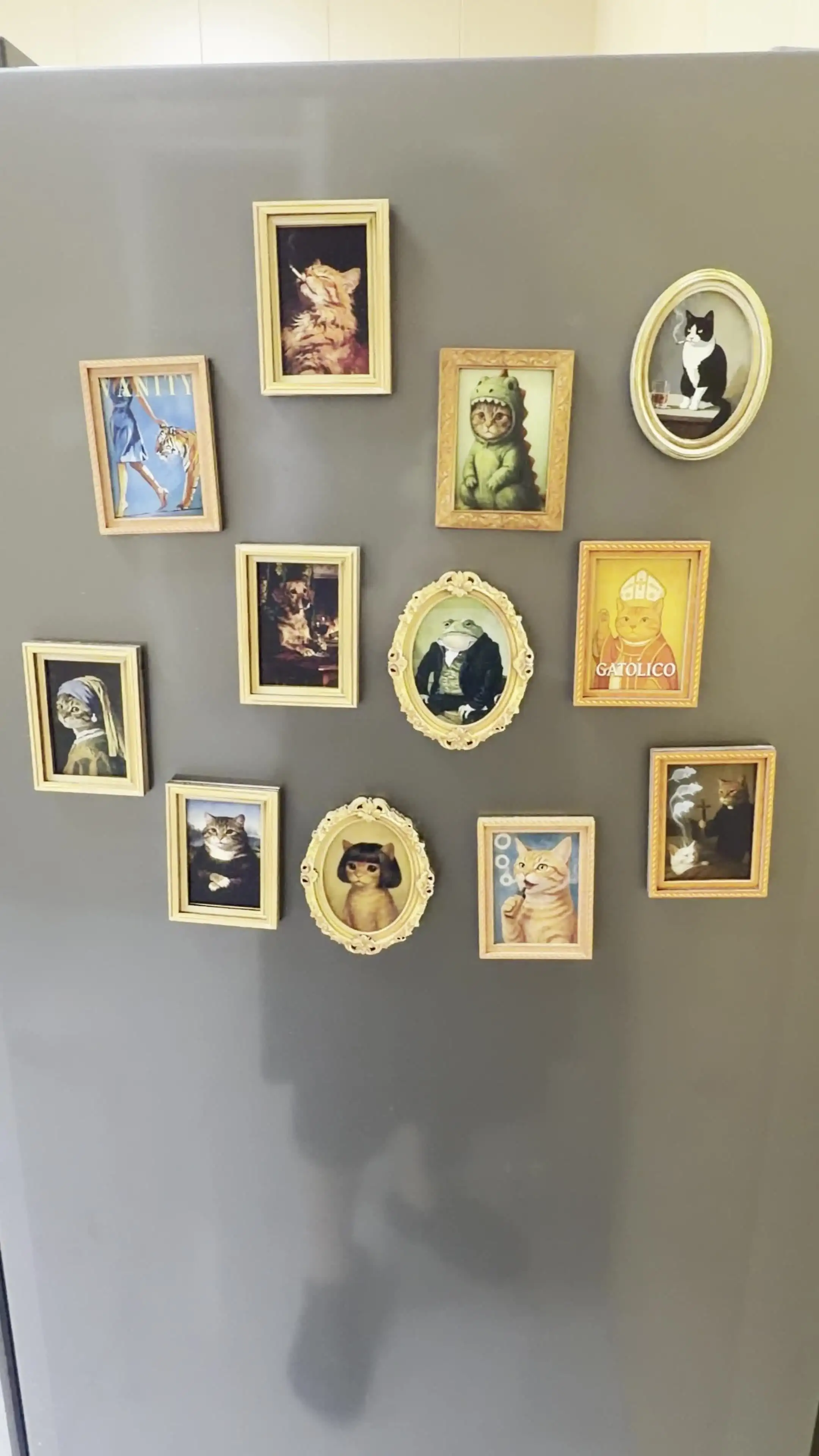 6PCS Ímãs de Geladeira de Madeira com Arte de Paródia de Animais Engraçados, Mini Quadro, Obra-Prima Clássica, Decoração para Casa e Escritório, Presente