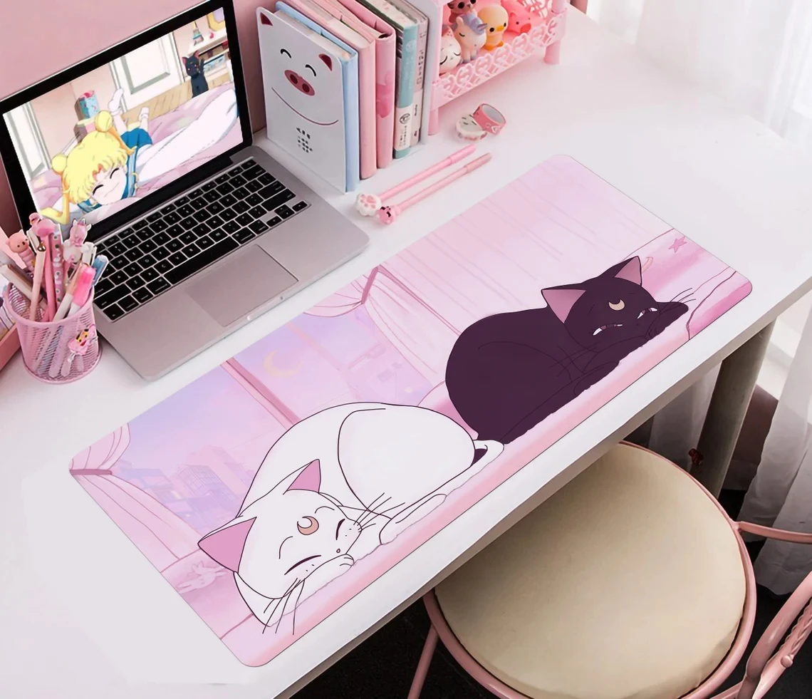 

Laptop Mousepad cute, Kawaii anime cats deskmat, XXL extended gaming desk mat, High Quality Pink anime mouse pad Gamer keyboard