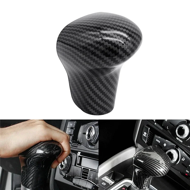 Cabeça de mudança de engrenagem botão capa adesivo lhd em 2 peças de fibra de carbono preto para audi a4 a5 a6 a7 q7 q5 2012-2016 peças de automóvel