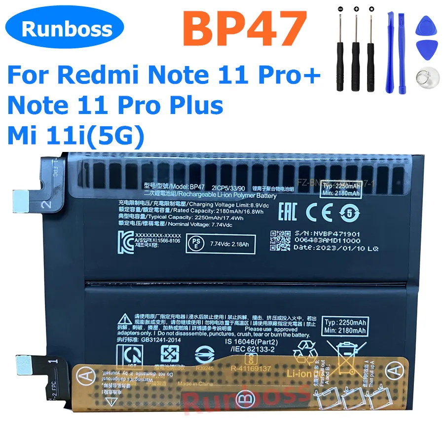 

Original BP47 4500mAh Phone Battery For Xiaomi Mi 11i 5G Mi11i Redmi Note 11 Pro+ note11pro plus Note 11Pro Plus Batteries