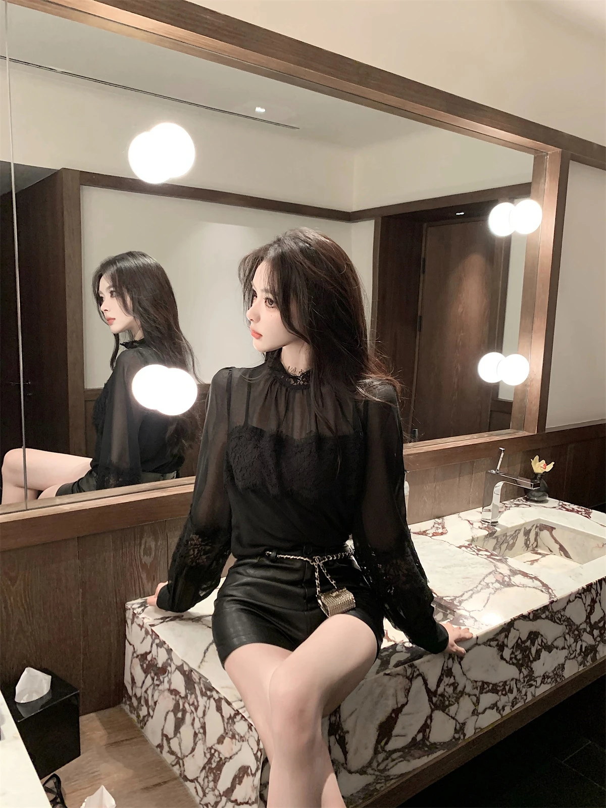 

Kikimy Encounter Lace Me Secret Bla Seduction Faion Set Women's Premium Clothing Student orm Work Outfit