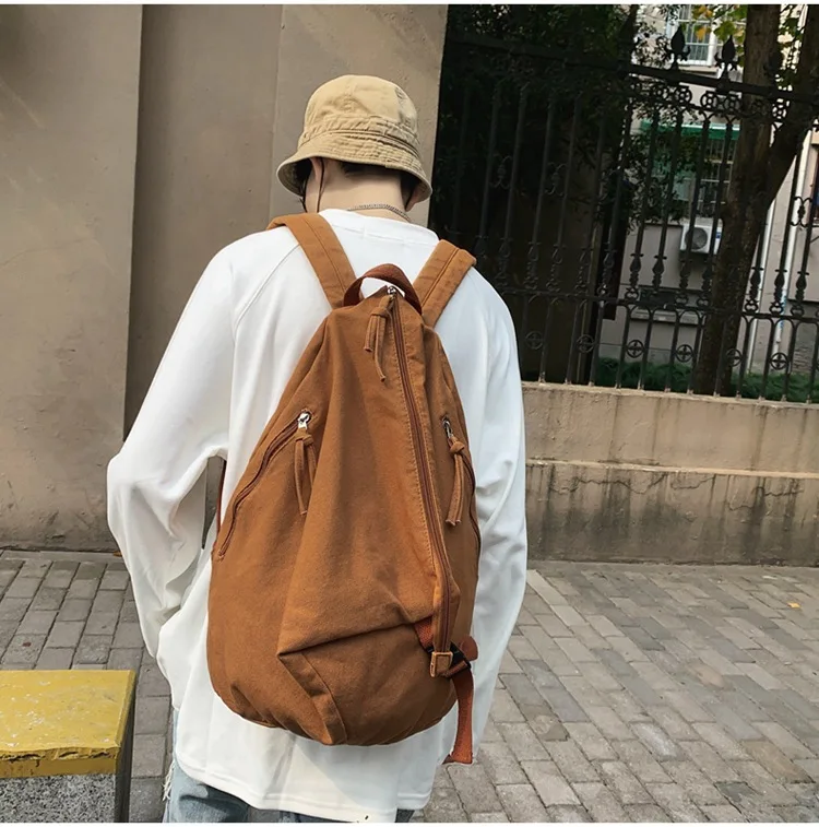 Female Canvas Fabric School Book Laptop Backpack Student Casual Street Travel Soft Cloth Stylish Big Capacity Daily Rucksack Bag