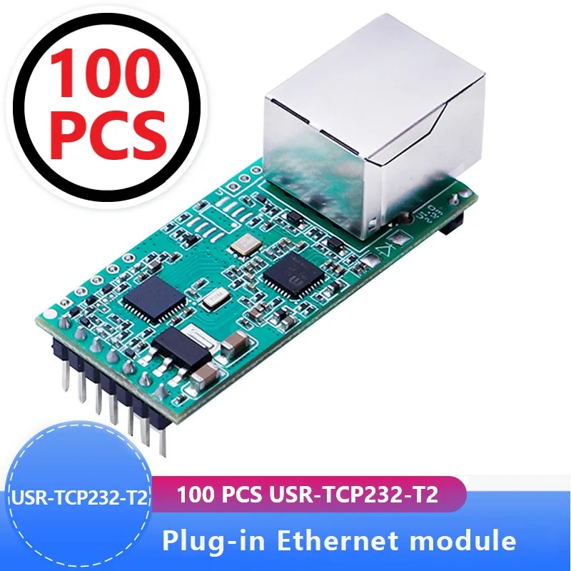 100PCS USR-TCP232-T2 Tiny Serial Ethernet Converter Module Serial UART TTL to Ethernet TCPIP Module Support DHCP and DNS