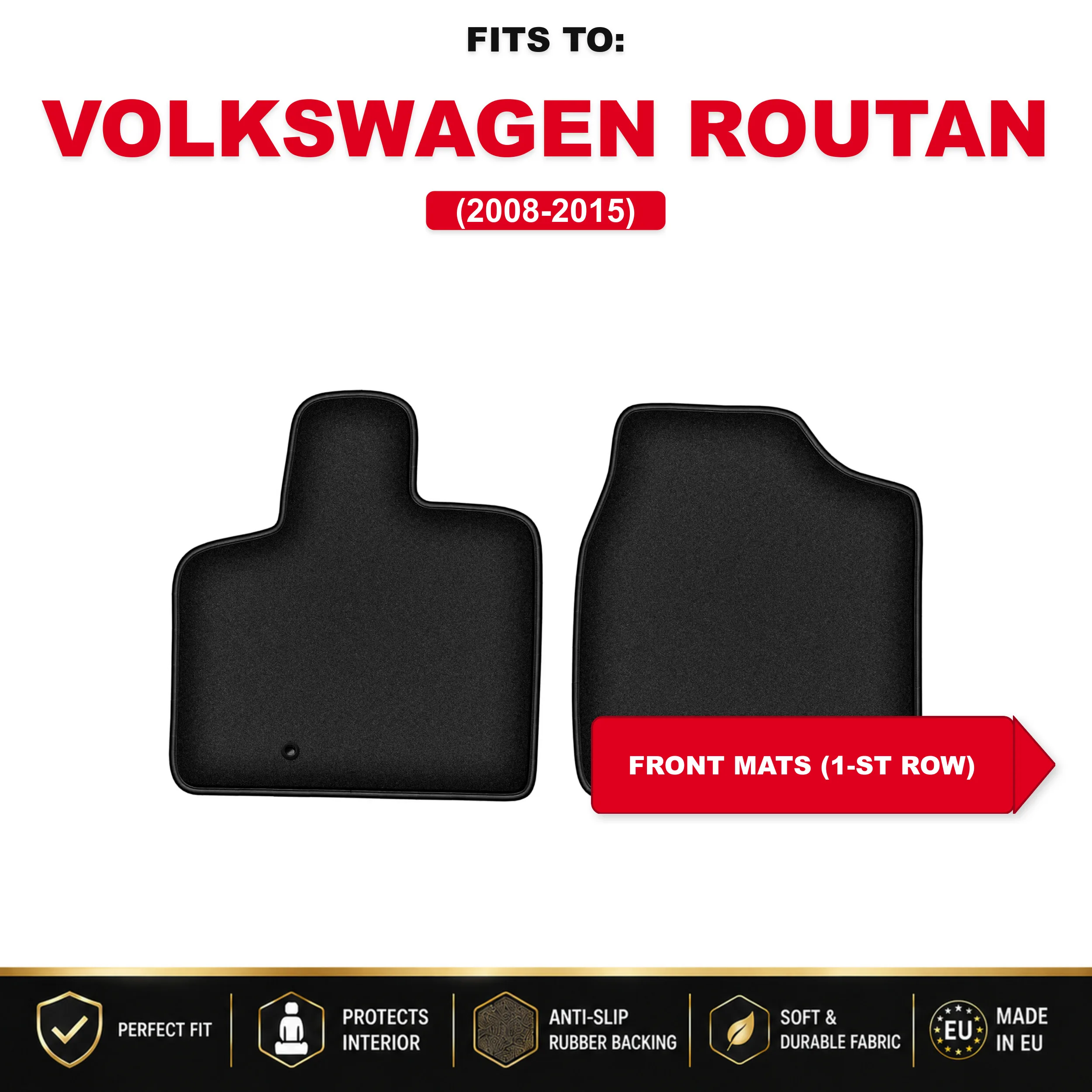 Voorste velours vloermatten, zwart, 2 stuks. Voor: Chrysler Voyager V 2008-2011 set autovloermatten voor de voorkant van het voertuig