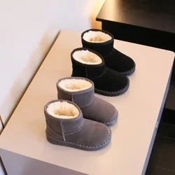 Botas de nieve cálidas para niños y niñas, zapatos casuales de piel, color negro, moda de invierno