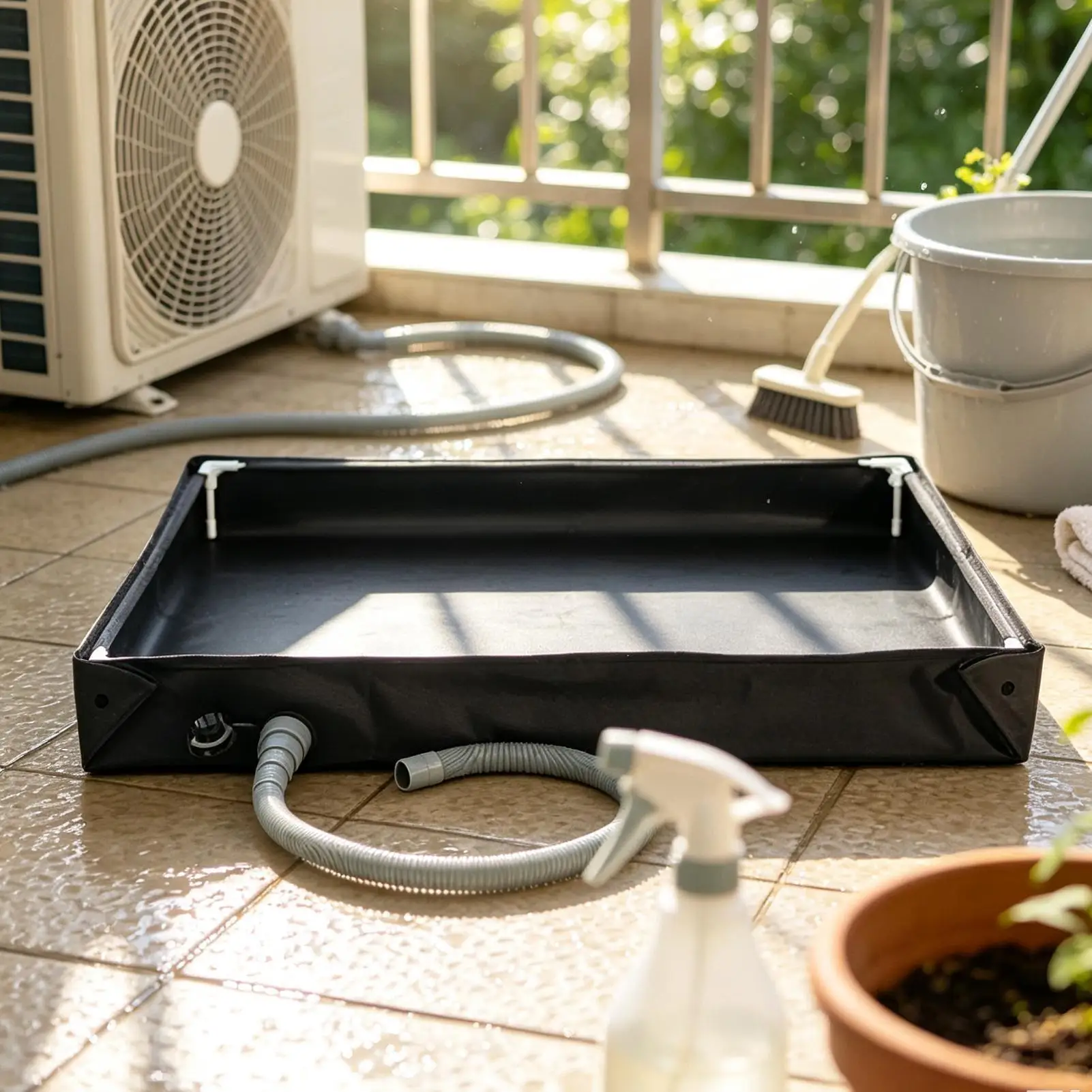 Portable Air Conditioner Drip Pan Foldable Leak-proof Oxford Filter Accessory With Pipe Raised Edges Air Conditioner Water