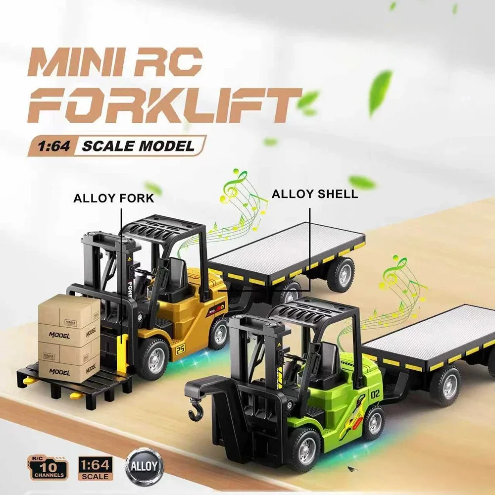 

1:64 Bluetooth Remote Control Crane And Forklift two-in-one Desktop Mini Alloy Toy Car With Trailer Christmas Gift In Color Box