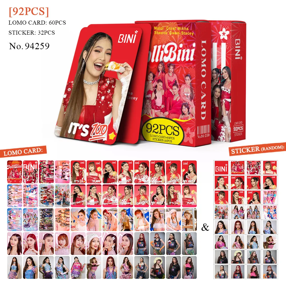 92Pcs/Set BINI Lomo Cards Photocards Gwen Stacey Mikha Aiah Colet Maloi Jhoanna Sheena HD Print Photo Fans Collection Gifts