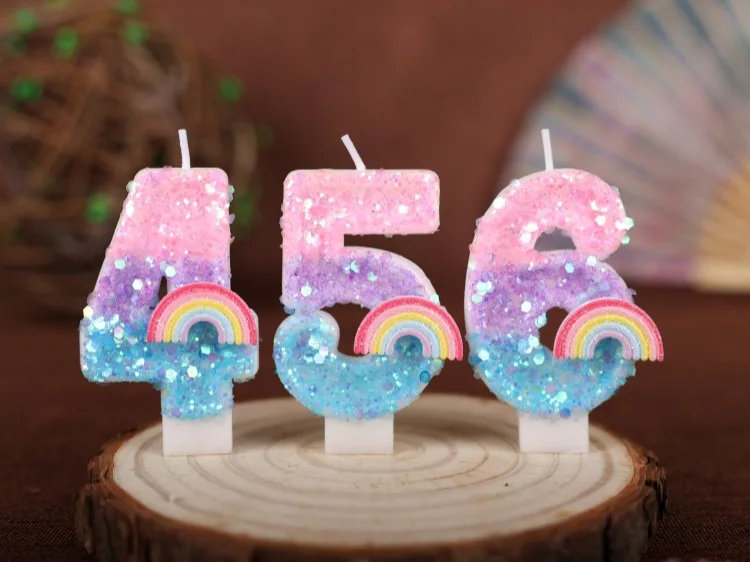 Rosa Regenbogen 0-9 Zahlen Alles Gute zum Geburtstag Kerzen für Kuchen Kindergeburtstag Party Kerze Kuchen Dekorieren Party Supplies – Detail 2