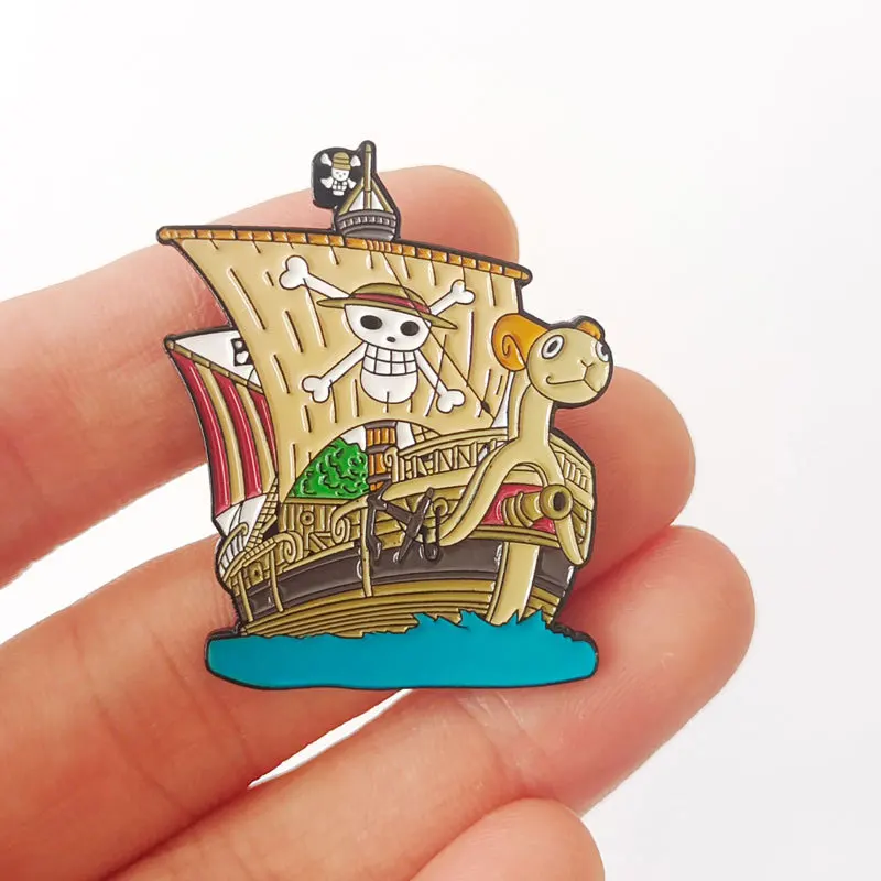 Anime One Piece Going Merry Hard Enamel Pins Collect Thousand Sunny Pirate Ship Metal Cartoon Brooch Backpack Collar Lapel Badge