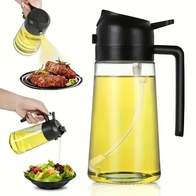 2in1 470ml Oil Sprayer Glass Bottle for Cooking Anti-leakage Olive Oil Storage Bottle BBQ Air Fryer Salad Steak Kitchen Supplies