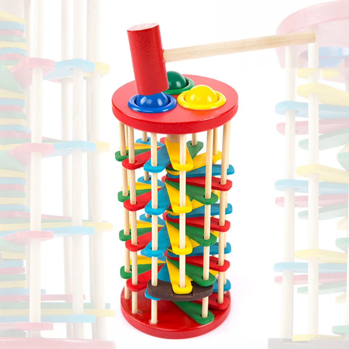 

Wooden Knocking Toy Kids Educational Hammer Game Child Developmental Tower Color Matching Toy for 3 Years Old for Kids