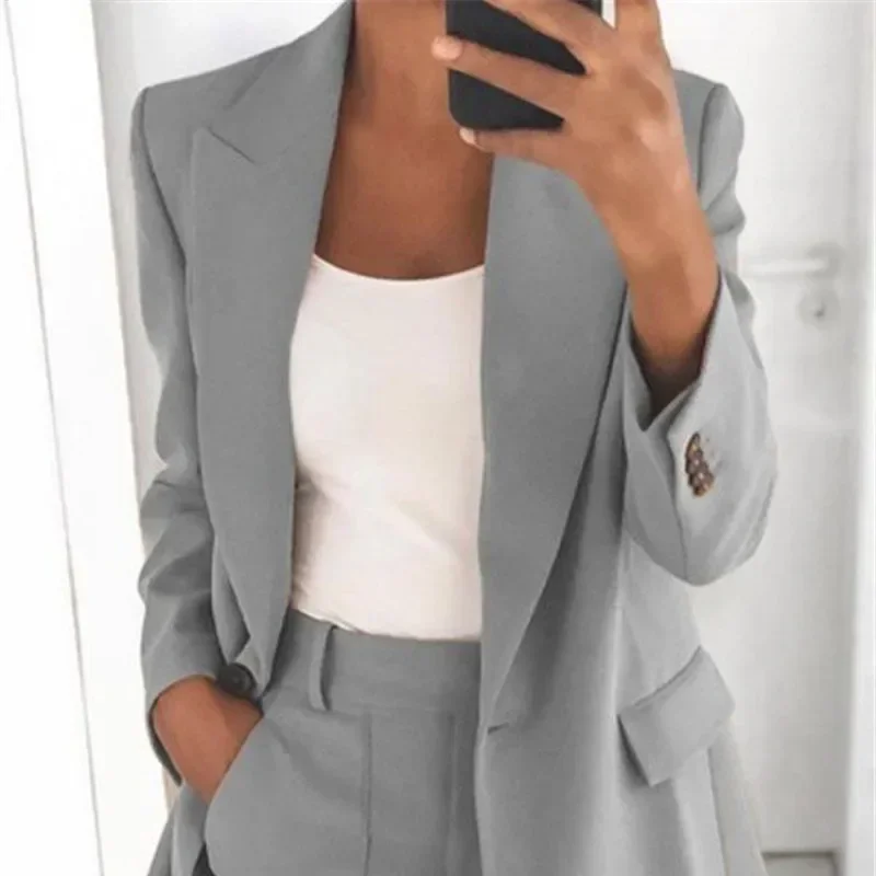 Fashionable Lapel Slim Cardigan Temperament Blazer for Women elegant suit jacket solid color spring autumn coat