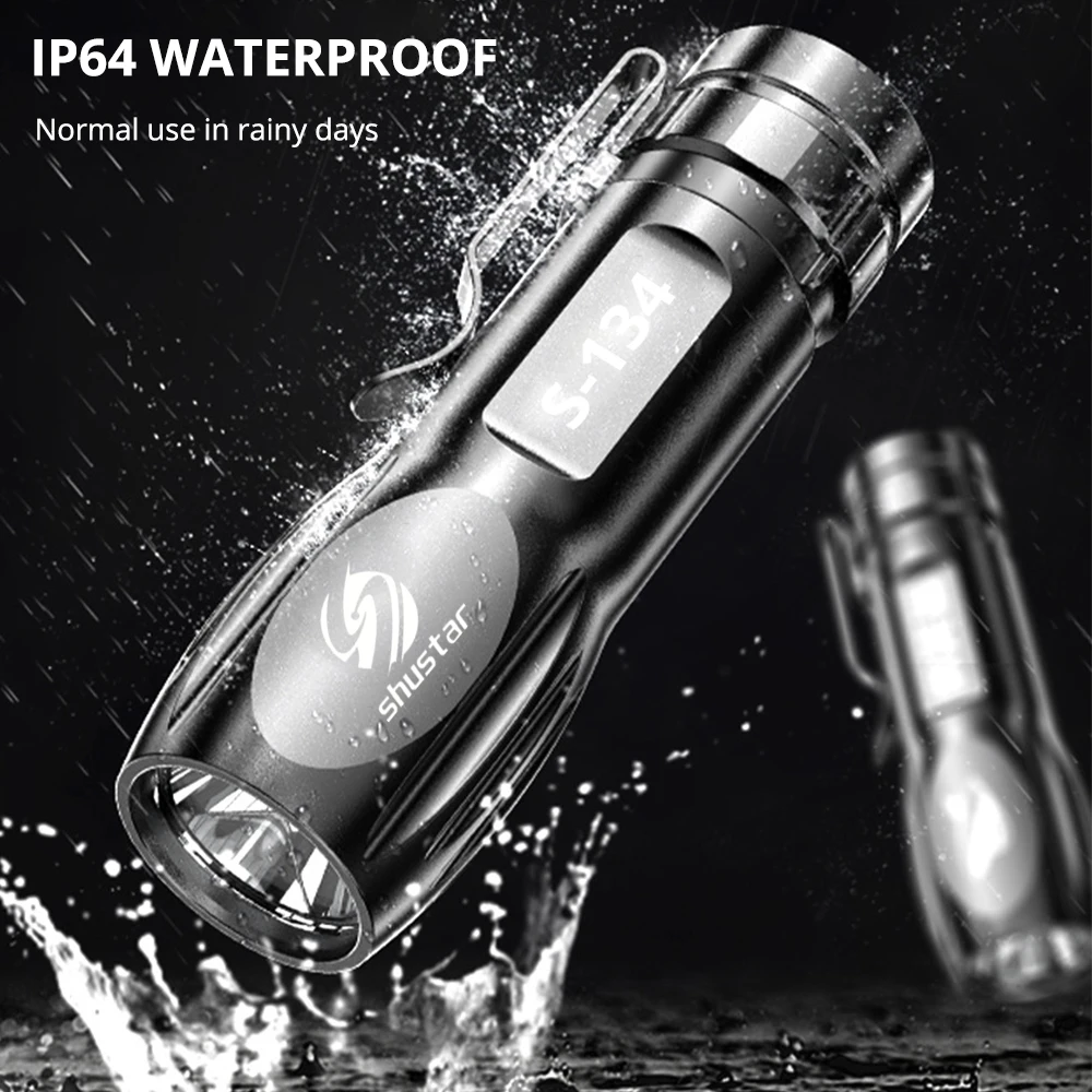 Rechargeable Mini LED Flashlight Super bright Torch ABS Lightweight Material Suitable for Adventure, Camping, Riding, Hiking