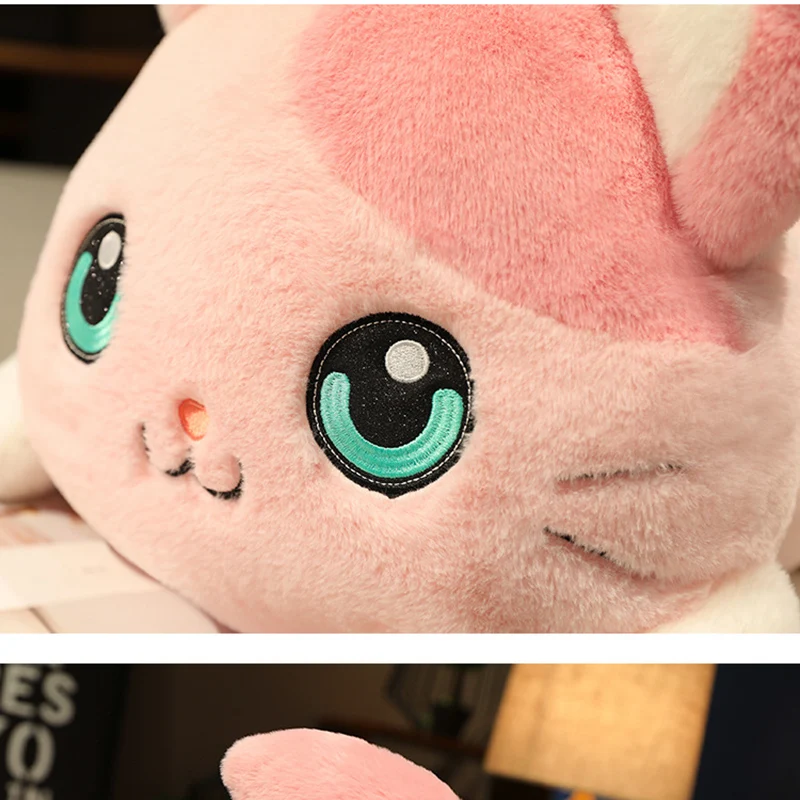 50-100cm Large Plush Pillow Cute Stuffed Animal Cat Toys Kitten Cosplay Fish Soft Doll Purple Pink Kawaii Pillow Cushions