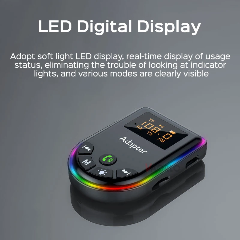 Transmisor y receptor con Bluetooth 5,3, pantalla LED, reproducción de tarjeta TF, RCA, 3,5mm, AUX, adaptador inalámbrico de Audio HIFI para coche, PC, TV, auriculares