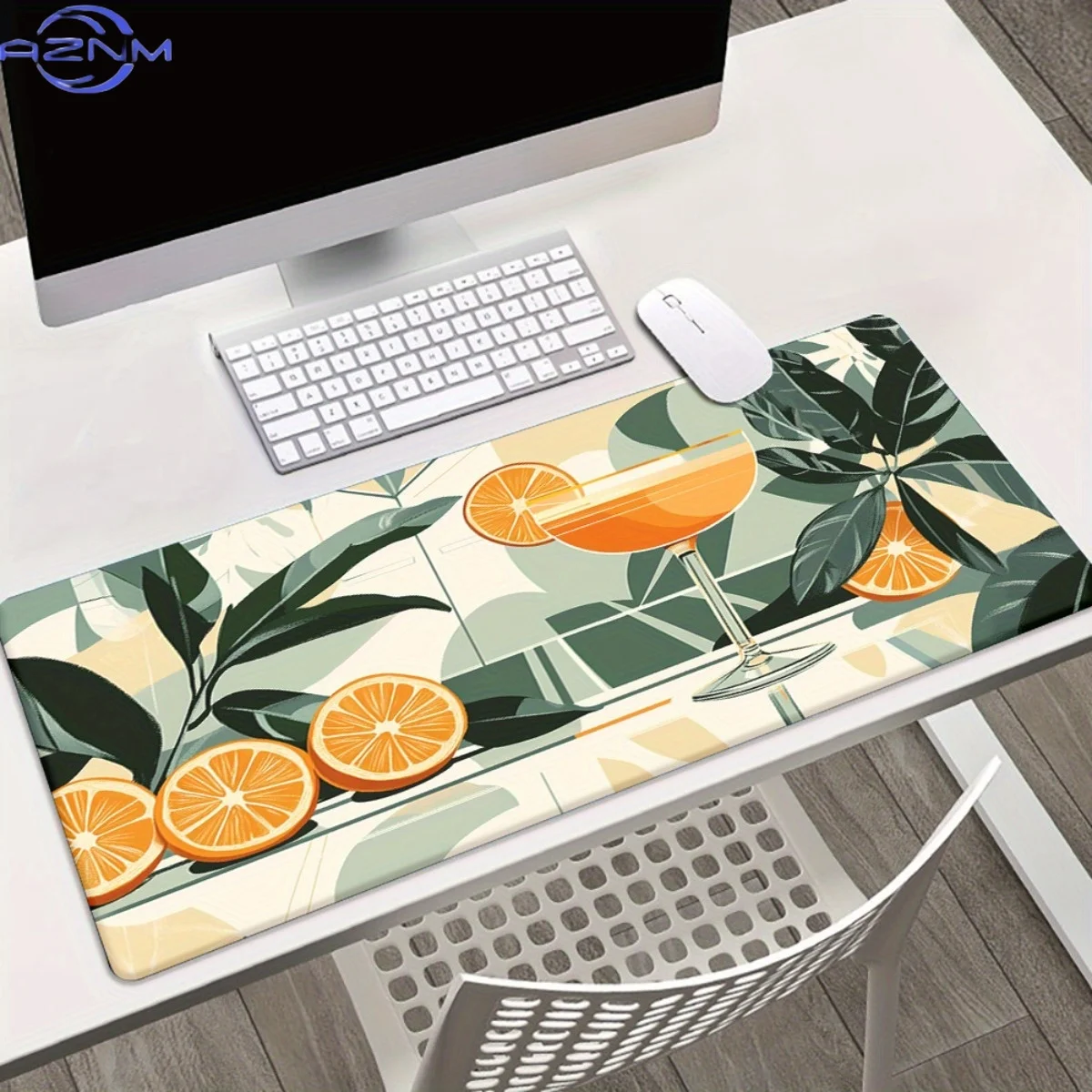 1pc Tropical Orange-Themed XXL Mouse Pad – Vibrant HD Printed Desk Mat with Palm Leaves & Orange Slices Design, Durable Rubber B