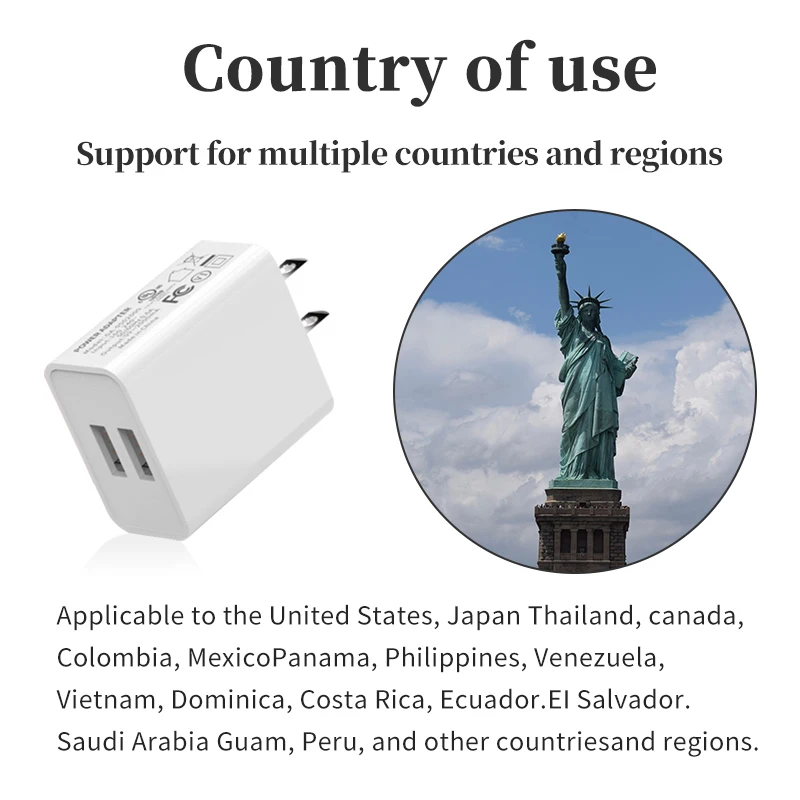 American Travel Adapter Conversion Plug 2A USB Charger Fast Charging Source Mobile Phone Charger In Mexico and Philippines