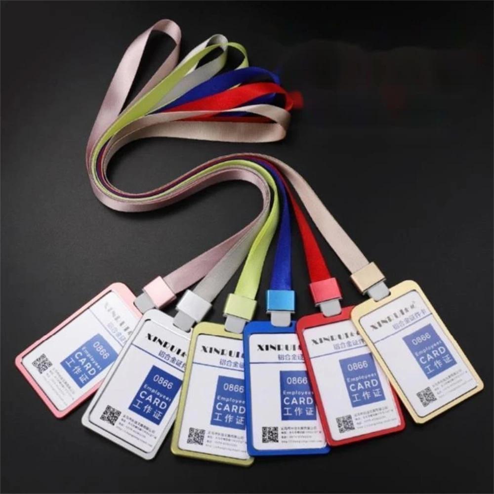 Horizontal Style Bank Credit Card Badge Holder Metal Material Bus Id Card Holders With Lanyard