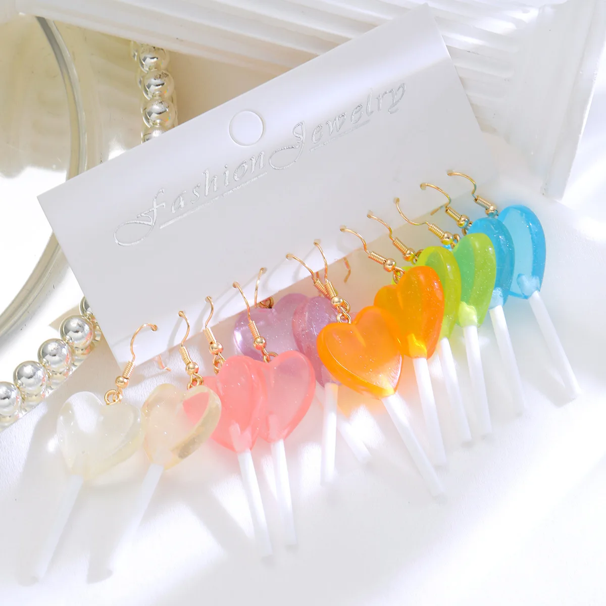 

KADRUFI New Fashion Dopamine Colorful Girls Heart Lollipop Drop Earrings Set for Women Sweet Cute Cartoon Earring Jewelry Gift